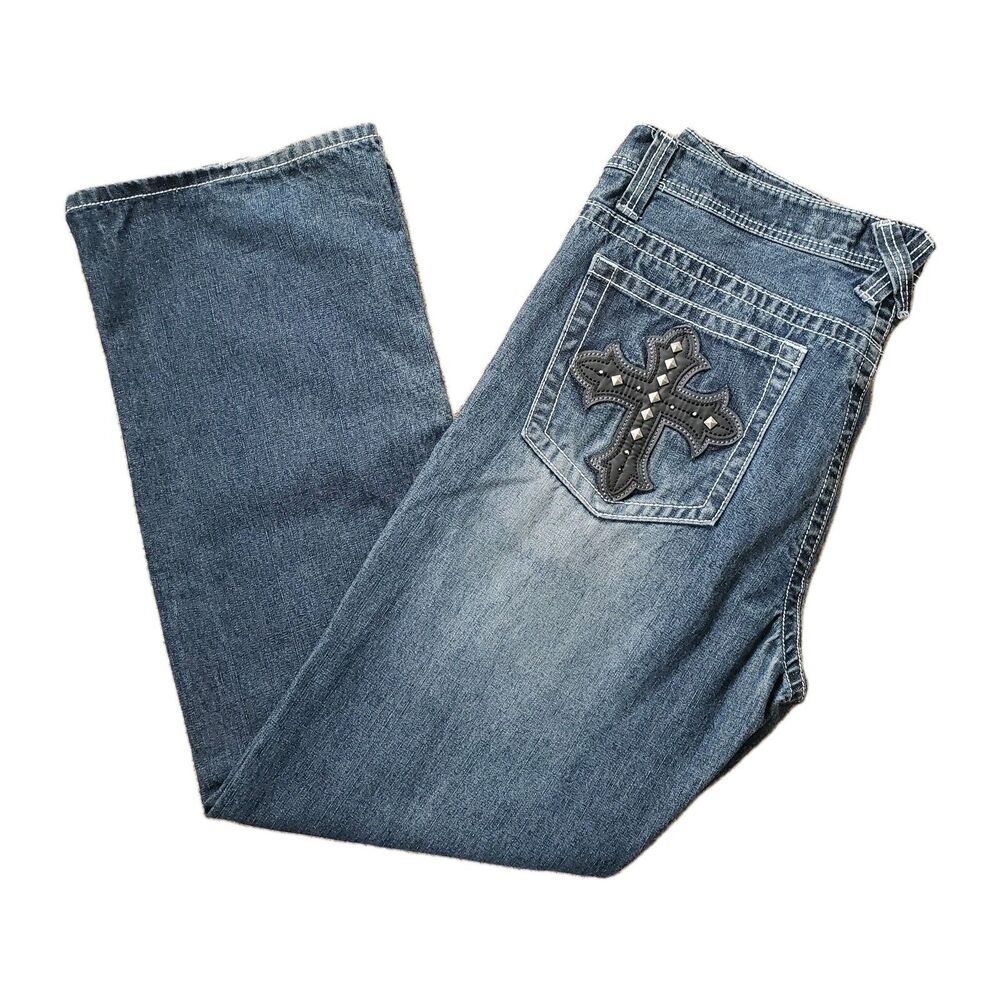 Xtreme Couture Cross Pocket Size 36x32(FITS 37x32) Mens Bootcut Denim Jeans